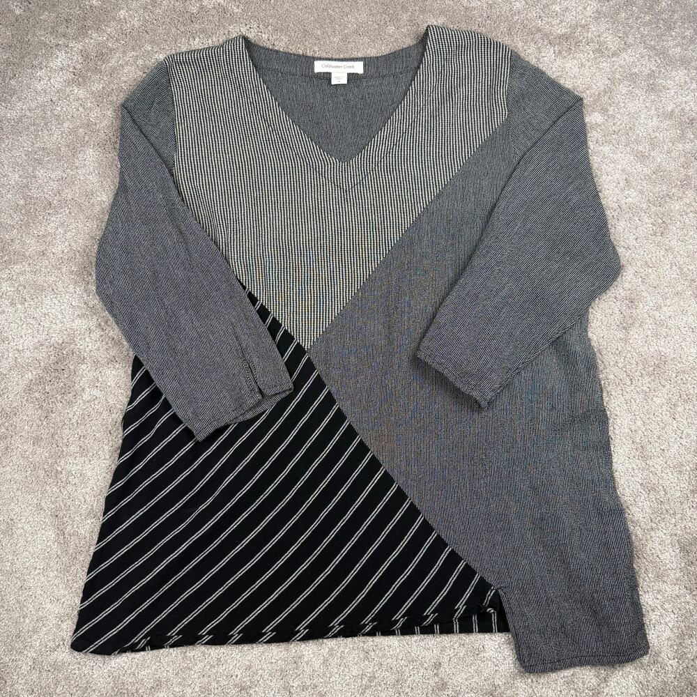 Coldwater Creek Gray Geometric Tunic V Neck 3/4 Sleeve Top Size XL Fairy Lagen